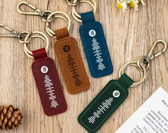 Leather Spotify Keychain,Fathers Day Gift,Customized Music Code Keychain,Custom Gift for Men,Engraved Leather Key Chain,Wedding Day Gift