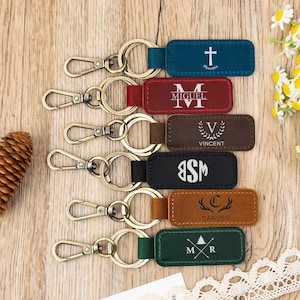 Personalized Leather Keyring,Customized Keychain for Man,Gift for Him,Engraved Leather Key Chain,Groomsmen Gift,Wedding Gift,Men&#39;s Gift