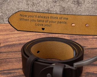 Personalized Men's Leather Belt,Cowhide Handmade Belt,Engraved Name and Text Beltd,Belt Gift for Daddy,Birthday Gifts for Husband,Boyfriend