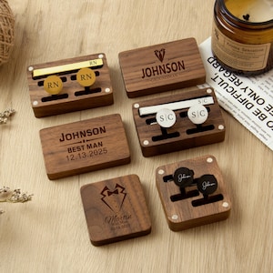 Personalized Cufflinks in Walnut Box,Wedding Gift,Custom Cufflink Box,Groomsman Gift,Wedding Customized Cufflink Sleeve Box,Gift for Husband