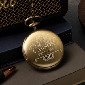 Personalized Groomsman Pocket Watches, Engraved Pocket Watch, Wedding Gift for Man, Father of Groom Gift, Gift for Him, Dad, Wedding Favour
