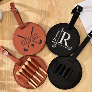Engraved Leather Golf Bag Tag Gift,Golf Bag Name Tag with Tees,Golf Tees Holder,Golf Accessories,Golf Gift for Men or Women,Fathers Day Gift