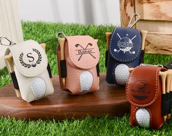 Personalisierte Golfballtasche, Mini-Golfballhalter, stilvoller Beutel für Golfbälle, Leder-Golftasche mit Tees, Golf-Tees-Halter, Golf-Geschenke