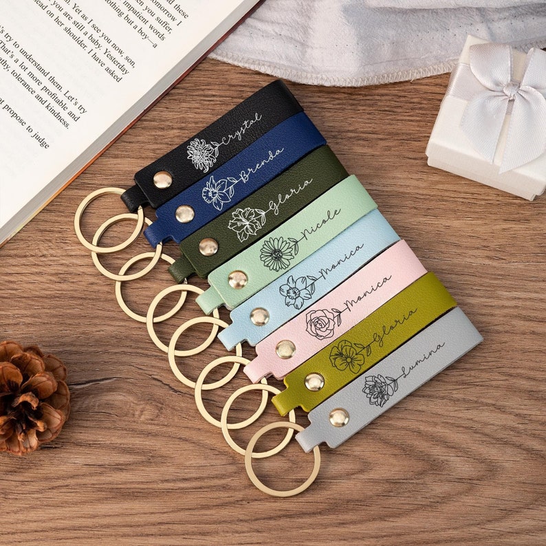 Personalized Birth Flower Keychain,custom Birthday Gifts for Her