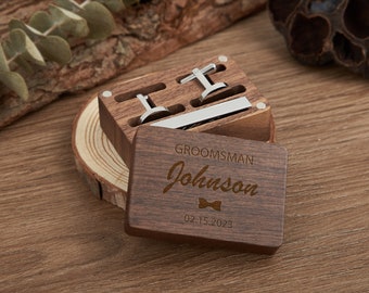 Groomsmen Cufflinks & Tie Clip Set,Personalized Cuff Links,Custom Metal Cufflinks,Best Man Gifts,Groomsmen Gift,Valentine&#39;s Day Gift,For Him