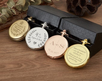 Gravierte Trauzeugen-Taschenuhr, personalisierte Taschenuhr mit Namen, Hochzeitsgeschenk, Erinnerungsgeschenk, Brautpaar-Geschenk, Geschenk für Ehemann, Vatertagsgeschenk