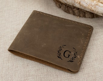 Portefeuille personnalisé en peau de vache pour hommes, portefeuille initiales, portefeuille en cuir souple véritable, cadeau pour lui, petit ami, mari, cadeau de la Saint-Valentin