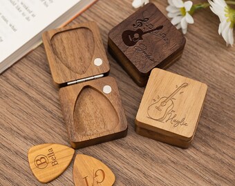 Wooden Guitar Plectrum,Custom Wooden Guitar Picks Box,Personalized Guitar Pick Holder Storage,Anniversary Gift,Gift for Dad,Holiday Gift