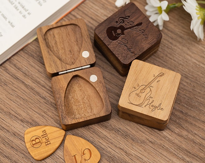 Hölzernes Gitarrenplektrum, kundenspezifische hölzerne Gitarren-Picks Box, personalisierte Plektrum-Halter-Aufbewahrung, Jubiläumsgeschenk, Geschenk für Papa, Weihnachtsgeschenk