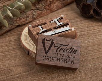 Custom Groomsmen Cufflinks Gift,Personalized Wedding Day Gifts,Cufflinks for Groomsmen,Bestman Cufflinks & Tie Clip Set,Anniversary Gift