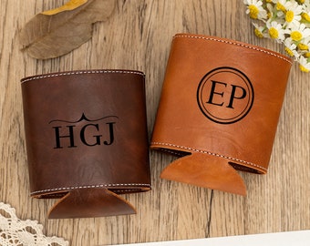 Name Customized Leather Can Holder,Engraved Beer Holder,Can Cooler,Custom Wedding Gift,Boyfriend Gift,Father's Day Gift,Gift for Him