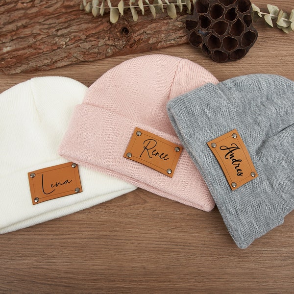 Newborn baby Beanies,Leather Patch Beanies for Baby Personalized,Beanies for Babies,Infant Beanie with Name,Christmas gifts,Baby Shower Gift