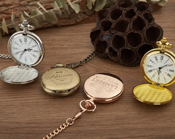 Reloj de bolsillo grabado personalizado, reloj de bolsillo con nombre personalizado, regalo de padrino, regalo de boda personalizado, regalo del día de San Valentín, regalo para él