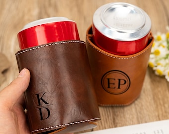 Custom Leather Can Holder,Engraved Beer Holder,Can Cooler,Custom Wedding Gift,Party Gift,Corporate Gift,Boyfriend Gift,Father's Day Gift,