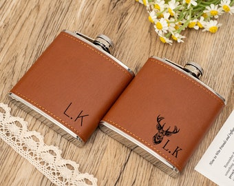 Personalized Flask for Men,Engraved Leather Flask,Custom Flask with Name,Groomsmen Proposal Gift,Wedding Gift,Father's Day Gift,Gift for Her