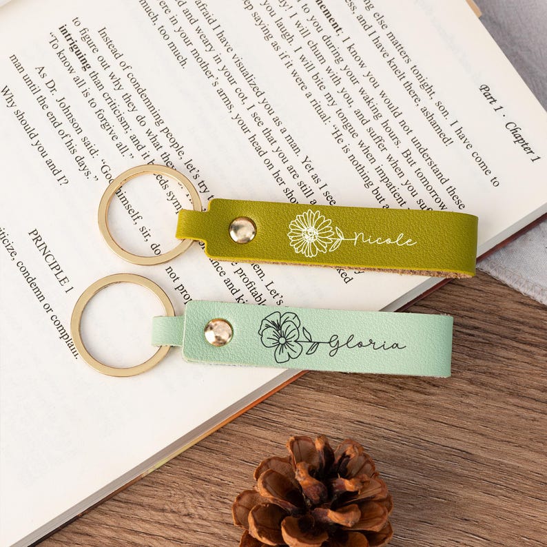 Personalized Birth Flower Keychain,custom Birthday Gifts for Her