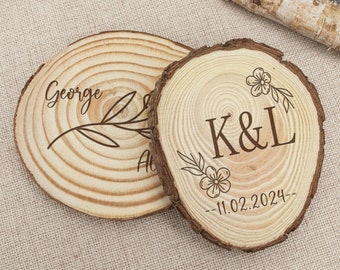 Natural Wood Coasters,Wood Slice Coasters,Rustic Coaster Set, Custom Wood Coaster,Personalized Engraved Wooden Coasters,Wedding Gift,For Him