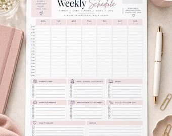 Weekly Schedule Printable | Family Caregiver Planner | Parent Care Weekly Organizer | Work Home Kids Appointment Planner PDF