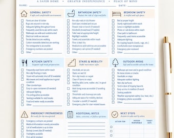 Home Safety Checklist for Aging Parents | Elder Care Fall Prevention & Caregiver Home Safety Printable PDF