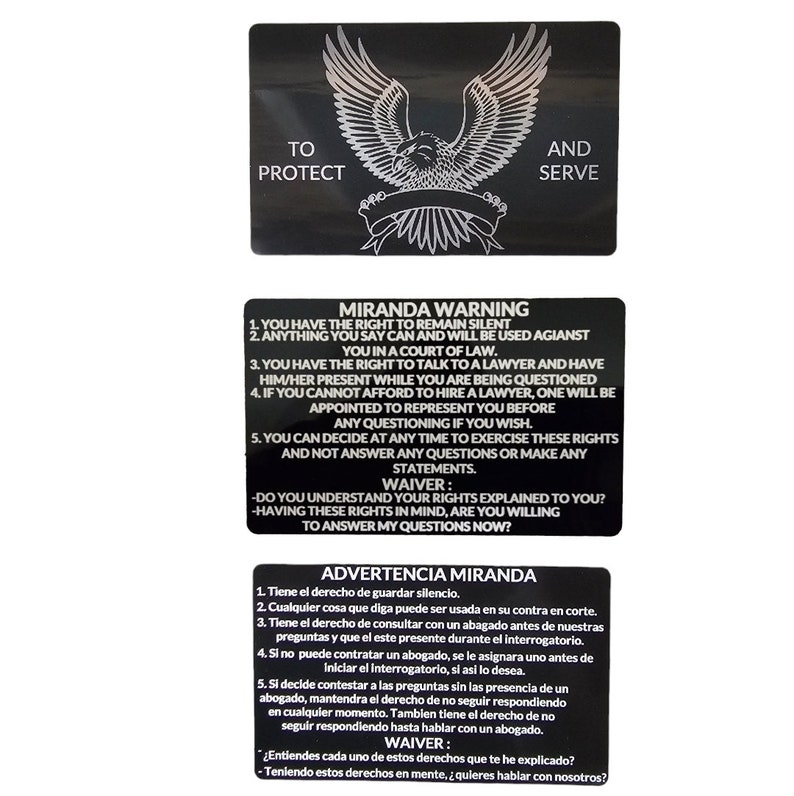 Set of 5 Custom Metal Miranda Warning Cards for U.S Law Enforcement Officers | Durable Laser ...