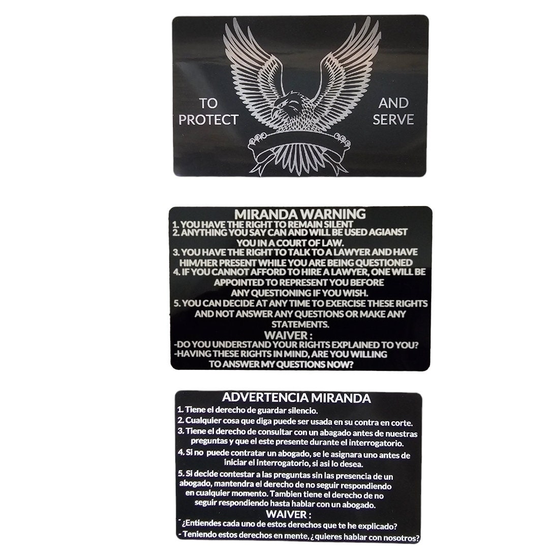 Set of 5 Custom Metal Miranda Warning Cards for U.S Law Enforcement Officers | Durable Laser ...