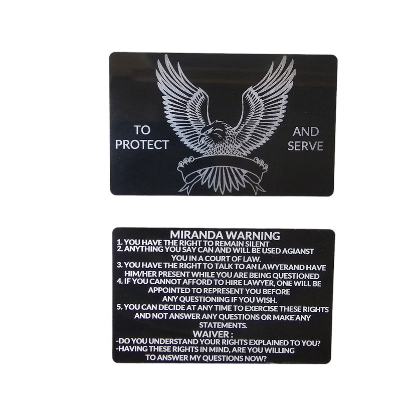 Set of 5 Custom Metal Miranda Warning Cards for U.S Law Enforcement Officers Durable Laser ...
