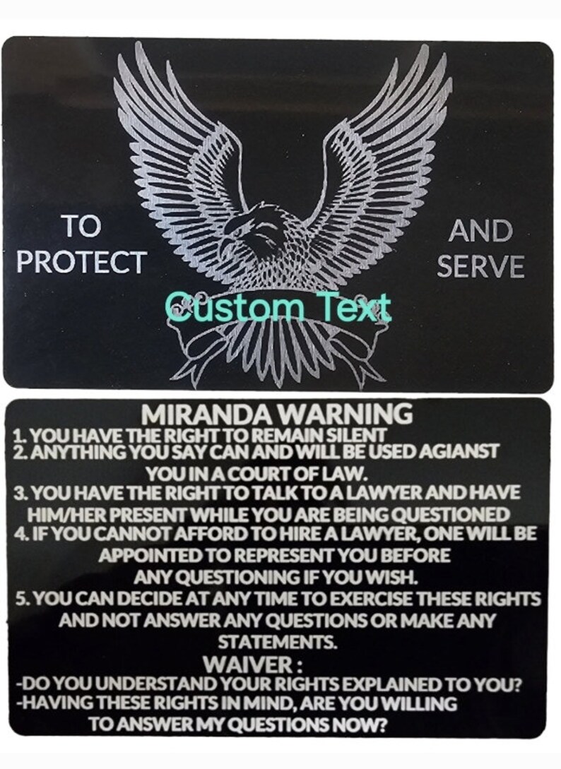 Set of 5 Custom Metal Miranda Warning Cards for U.S Law Enforcement Officers | Durable Laser ...
