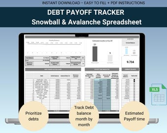 Debt Payoff Planner and Expense Tracker Excel Template with Snowball and Avalanche Method for Loan Credit Card Repayment
