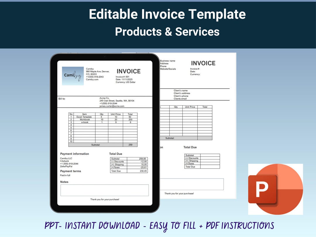 Powerpoint Invoice Template | Easy to Edit | Business, Products ...