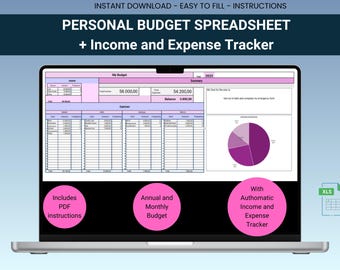 Budget Template Spreadsheet for Annual and Monthly Budgeting, includes Income and Expense Tracker