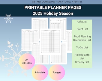 Easy Holiday Planner Printable Bundle: Gift List, Budget Tracker (PDF Download)