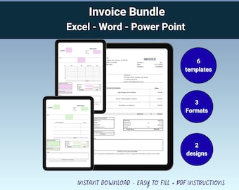 Editable Invoice Template Bundle: Word, Excel, PowerPoint (Digital Download