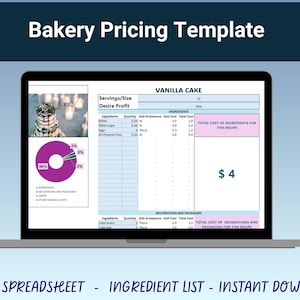 Bakery Pricing Template. Baking cost calculator. Recipe Costing Template.  Pastry Pricing Template. Excel Recipe Template. Baking Cost