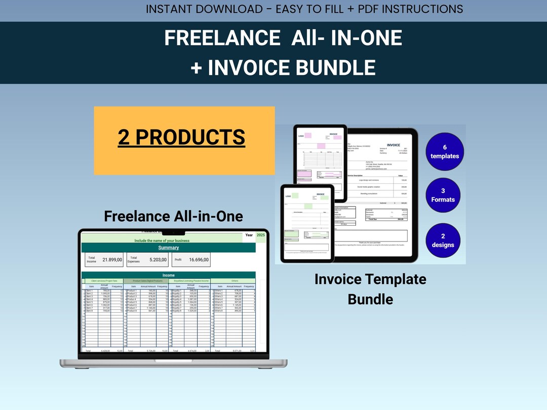Freelance Planner Spreadsheet Plus Invoice Template - Etsy