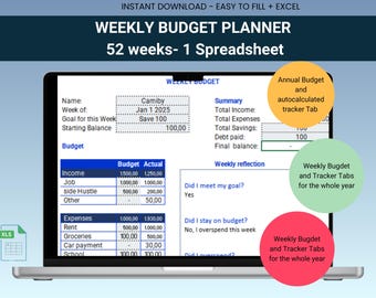 Weekly Budget Planner Spreadsheet for the Whole Year