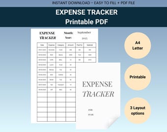 Expense Tracker Monthly Printable PDF Budget Planner Spreadsheet for Personal Finance Money Management and Spending Organizer