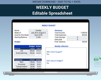 ADHD Weekly Budget Planner Excel Spreadsheet 52 Week Expense Tracker Workbook Digital Budget Template for Personal Finance