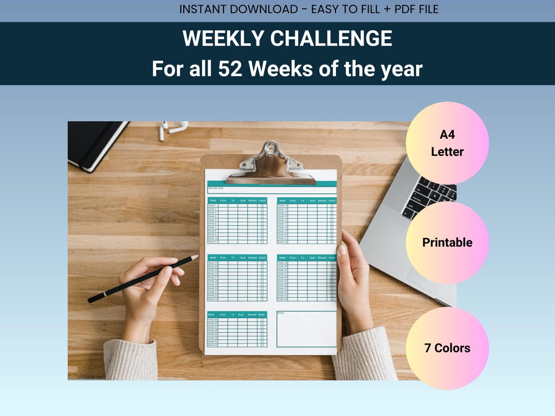 52-week Savings Challenge Printable: Budget Planner & Goal Tracker (PDF ...