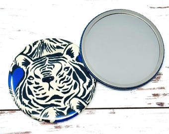 Espejo de bolsillo cubierto de tela/Estrella rubí/Algodón + acero/Pájaro azul/Corazón de tigre/Espejo compacto/Idea de regalo/Regalo para calcetines/Recuerdo de fiesta