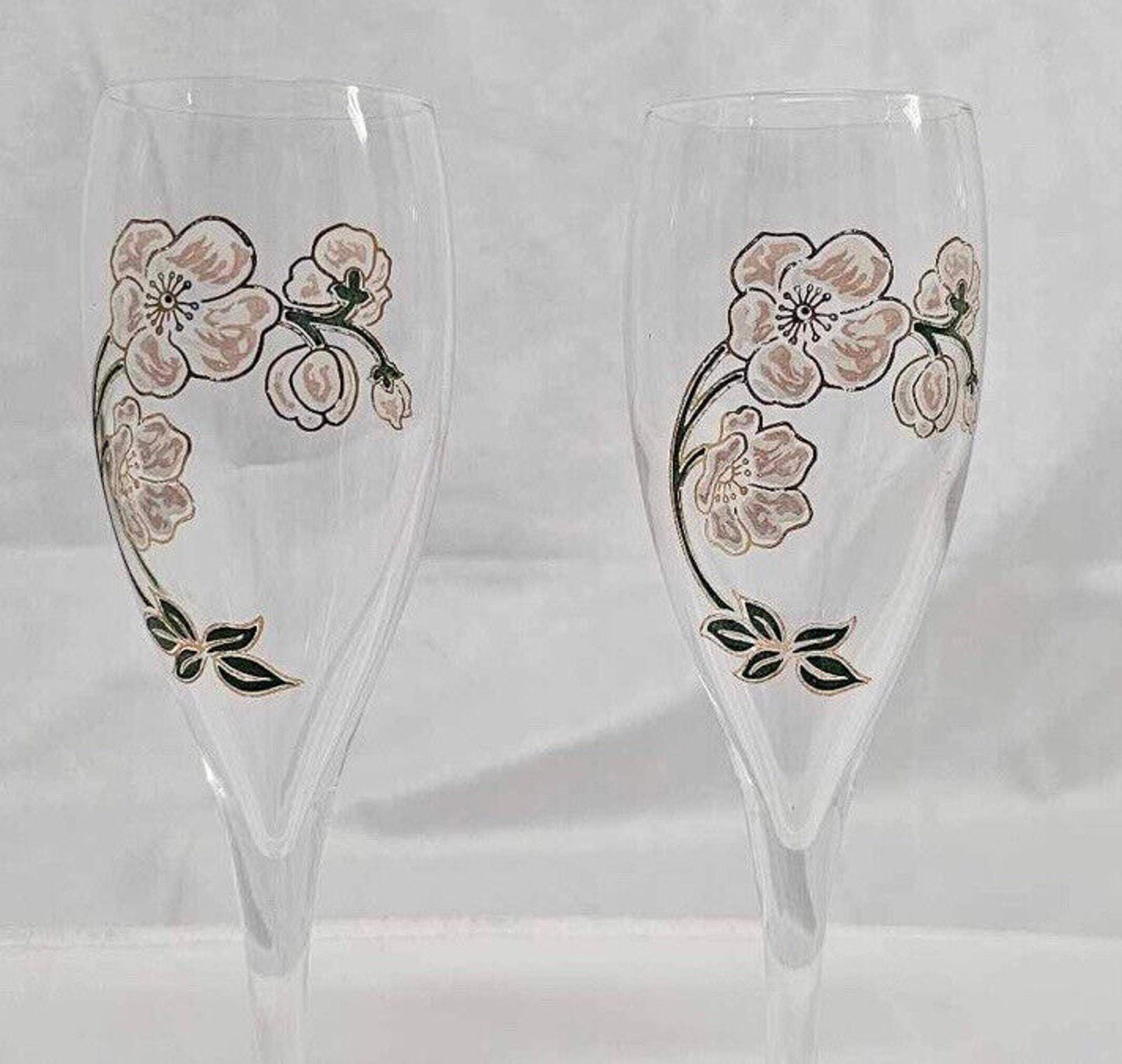 2 Vintage Perrier Jouet Champagne Flutes 7.5” Belle Epoque Hand