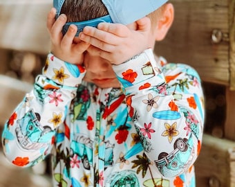 Tropical Bamboo Baby Romper: Beach Surf Convertible Footie Pajama