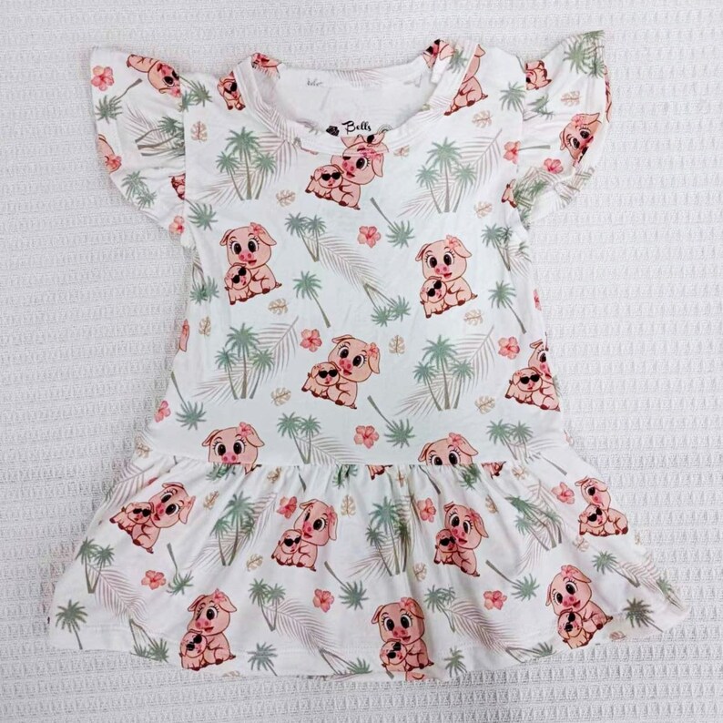 Pig BABY Bamboo Dress Daywear Outfit Piggy Vacation Beach Bodysuit Twirl Dress Palm Trees Summer Toddler image 1