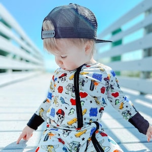 Bamboo Baby Footie Pajama: Retro Skateboard Graffiti Romper