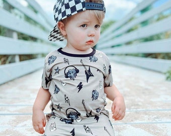 Rock and Roll Bamboo Daywear 2 Piece Set Pajama Short Sleeve Shirt and Shorts