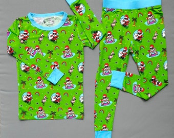 Rainbow Santa Christmas Pajamas Tis The Sea-Sun Bamboo 2 Piece Set Long Sleeve Shirt and Pants