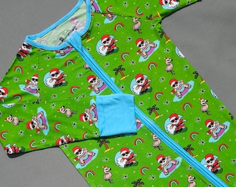 Beach Santa Pajamas Tis The Sea-Sun Christmas Bamboo Convertible Footie Romper Zippy Double Zipper Foot Grips Toddler