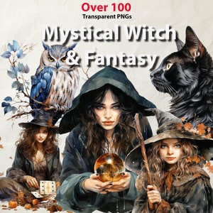 Mystical Witch & Fantasy Clipart Bundle: 104 High-Quality Transparent PNGs, Magical Elements, Witchcraft, Wiccan, Digital Download