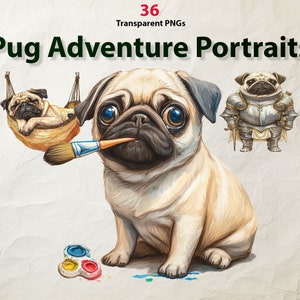 Retratos de aventuras de Pug: encantadores personajes caninos disfrazados
