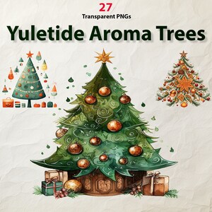 Alberi aromatici di Natale: raccolta di clipart nostalgiche su sfondo trasparente per uso commerciale