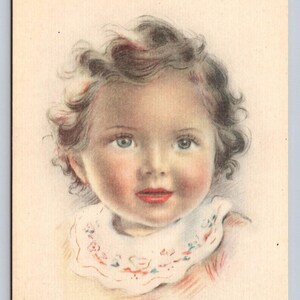 Rare Portrait Dessin Espagne Carte Postale Imprimée Enfant Angélique Douce Fille Aux Joues Roses